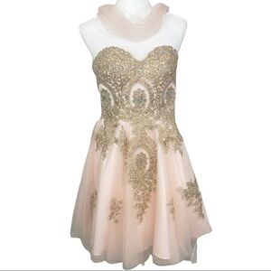 Fiesta Pink Gold Sequin Formal Dress size XS
